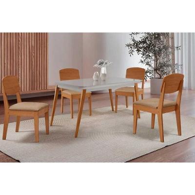 Sala de Jantar Havana 4 Lugares Tampo MDF com Vidro Temperado Off White 120CM Móveis Rufato