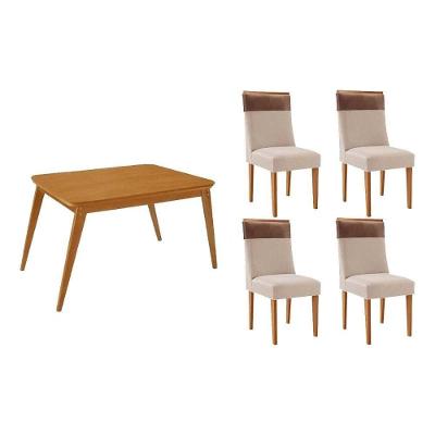 Sala de Jantar Havana 4 Lugares Tampo MDF com Design Curvo Suede Creme 120CM Móveis Rufato