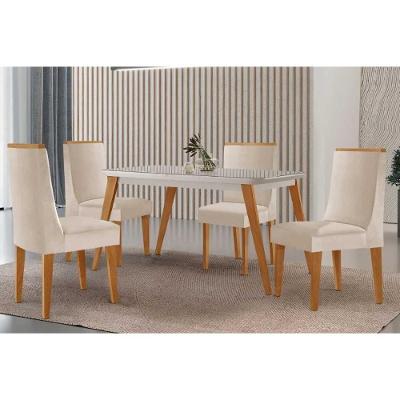Sala de Jantar Havana 4 Lugares Tampo MDF com Bordas Arredondadas Off White 120CM Móveis Rufato