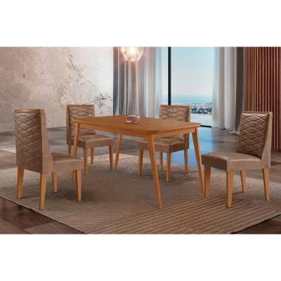 Sala de Jantar Havana Curvo 4 Lugares Tampo MDF Cadeiras Estofadas Café 120CM Móveis Rufato