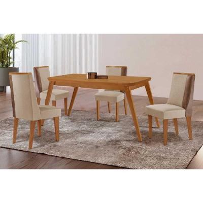 Sala de Jantar Havana 4 Lugares Tampo MDF Suede Creme 120CM Móveis Rufato