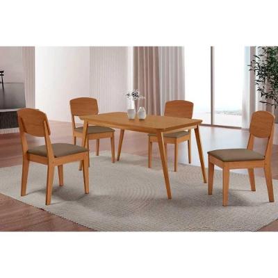 Sala de Jantar Havana 4 Lugares Tampo MDF com Cadeiras Suede Capuccino 120CM Móveis Rufato