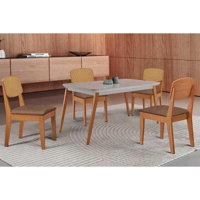 Sala de Jantar Havana 4 Lugares Tampo MDF com Bordas Arredondadas Off White 120CM Móveis Rufato