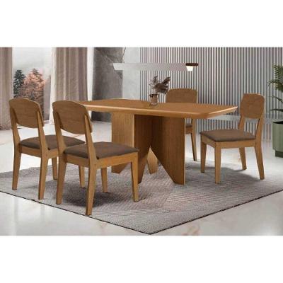 Sala de Jantar Nevada 4 Lugares Tampo MDF Bordas Arredondadas Marrom 120X80CM Móveis Rufato