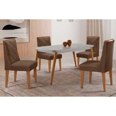 Sala de Jantar Havana 4 Lugares Tampo MDF com Vidro Temperado 120CM Móveis Rufato