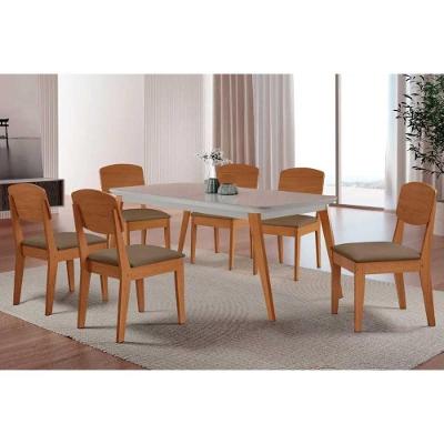 Sala de Jantar Havana 6 Lugares Tampo em Vidro com Cadeiras Estofadas Off White 180CM Móveis Rufato