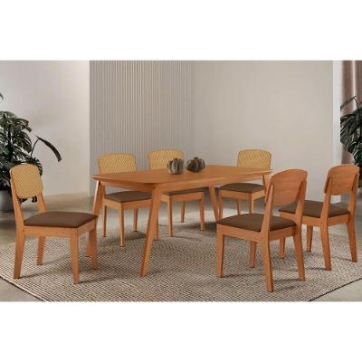 Sala de Jantar Havana 6 Lugares Tampo MDF Cadeiras Suede Marrom 180CM Móveis Rufato