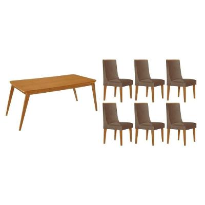 Sala de Jantar Havana 6 Lugares Tampo MDF Canto Curvo 180X90CM Amadeirado Móveis Rufato