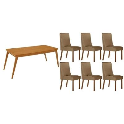 Sala de Jantar Havana 6 Lugares Tampo MDF Canto Curvo 180X90CM Bege Móveis Rufato