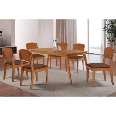 Sala de Jantar Havana 6 Lugares Tampo MDF com Cadeiras Suede Marrom 180CM Móveis Rufato