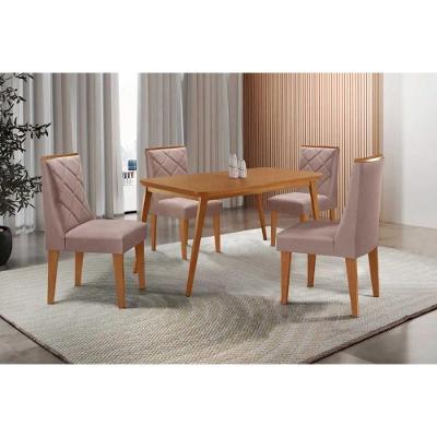Sala de Jantar Havana Curvo 4 Lugares Tampo em MDF 120CM Amadeirado Móveis Rufato