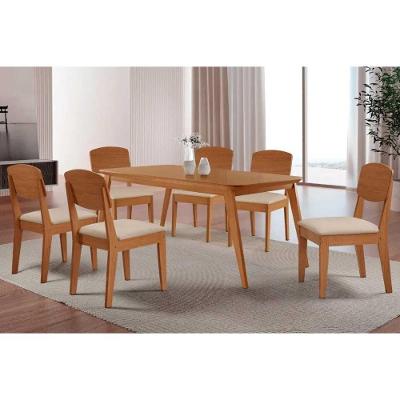 Sala de Jantar Havana 6 Lugares Tampo MDF Suede Creme 180CM Móveis Rufato