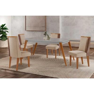 Sala de Jantar Havana Curvo 4 Lugares Tampo em MDF com Vidro Temperado 120CM Móveis Rufato