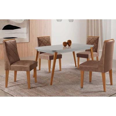 Sala de Jantar Havana Curvo 4 Lugares Tampo em MDF com Bordas Arredondadas Off White 120CM Móveis