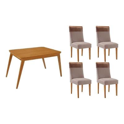 Sala de Jantar Havana Curvo 4 Lugares Tampo MDF Bordas Arredondadas Amadeirado 120CM Móveis Rufato