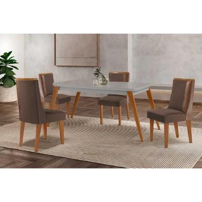 Sala de Jantar Havana Curvo 4 Lugares Tampo MDF Bordas Arredondadas Off White 120CM Móveis Rufato