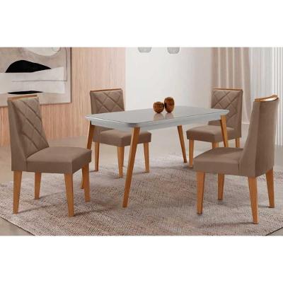 Sala de Jantar Havana Curvo 4 Lugares Tampo MDF Bordas Arredondadas Off White 120CM Móveis Rufato