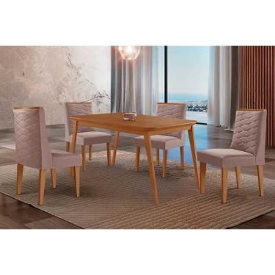 Sala de Jantar Havana Curvo 4 Lugares Tampo MDF Cadeiras Estofadas Capuccino 120CM Móveis Rufato