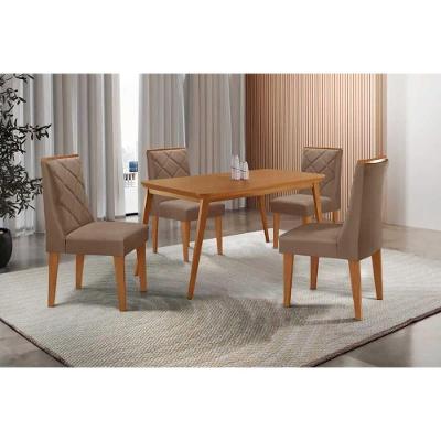 Sala de Jantar Havana Curvo 4 Lugares Tampo MDF Cadeiras Suede Capuccino 120CM Móveis Rufato