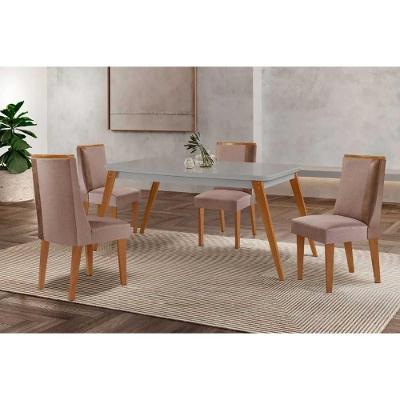 Sala de Jantar Havana Curvo 4 Lugares Tampo MDF com Bordas Arredondadas Capuccino Off White 120CM