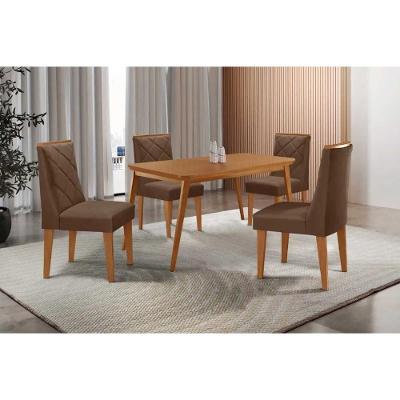 Sala de Jantar Havana Curvo 4 Lugares Tampo MDF Cadeiras Suede Marrom 120CM Móveis Rufato