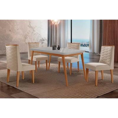 Sala de Jantar Havana Curvo 4 Lugares Tampo MDF com Bordas Arredondadas Off White 120CM Móveis