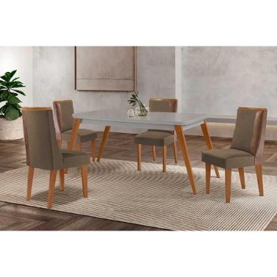 Sala de Jantar Havana Curvo 4 Lugares Tampo MDF com Bordas Arredondadas Off White 120CM Móveis