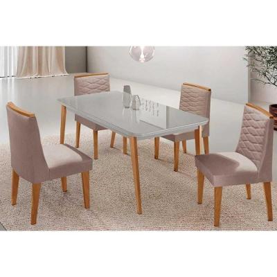 Sala de Jantar Havana Curvo 4 Lugares Tampo MDF com Bordas Arredondadas Off White 120CM Móveis