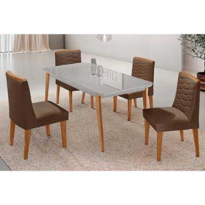 Sala de Jantar Havana Curvo 4 Lugares Tampo MDF com Bordas Arredondadas Off White 120CM Móveis