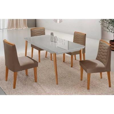 Sala de Jantar Havana Curvo 4 Lugares Tampo MDF com Bordas Arredondadas Off White 120CM Móveis