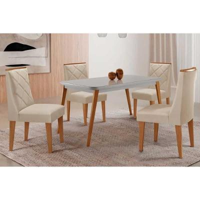 Sala de Jantar Havana Curvo 4 Lugares Tampo MDF com Bordas Arredondadas Off White 120CM Móveis
