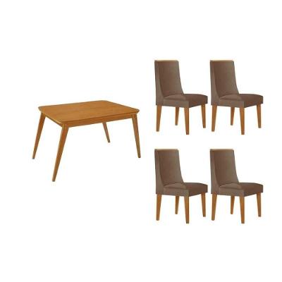 Sala de Jantar Havana Curvo 4 Lugares Tampo MDF com Design Retangular 120CM Capuccino Móveis Rufato