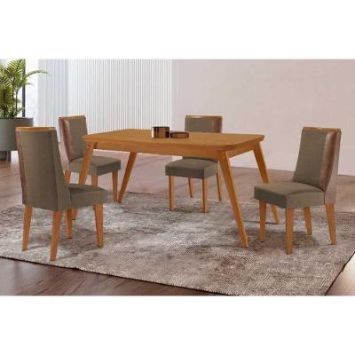 Sala de Jantar Havana Curvo 4 Lugares Tampo MDF com Design Retangular Amadeirado 120CM Móveis Rufato