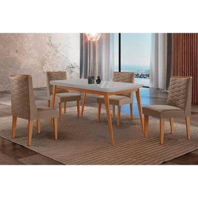 Sala de Jantar Havana Curvo 4 Lugares Tampo MDF com Bordas Arredondadas Off White 120CM Móveis