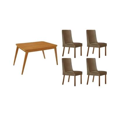 Sala de Jantar Havana Curvo 4 Lugares Tampo MDF Suede Capuccino 120CM Móveis Rufato