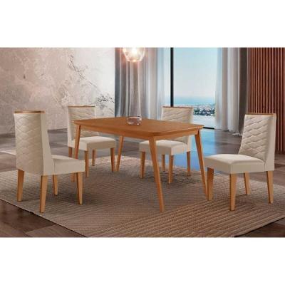 Sala de Jantar Havana Curvo 4 Lugares Tampo MDF com Cadeiras Estofadas Suede Creme 120CM Móveis