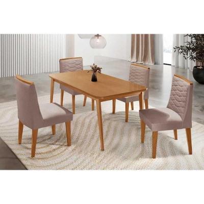 Sala de Jantar Havana Curvo 4 Lugares Tampo MDF com Design Retangular Amadeirado 120CM Móveis Rufato