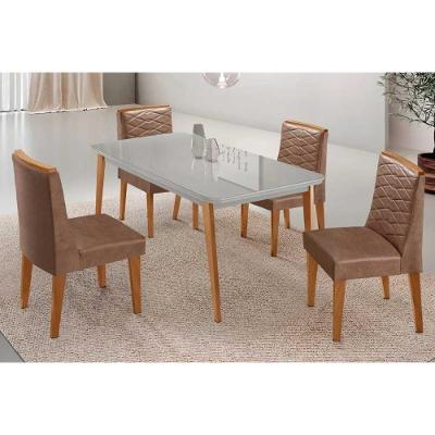 Sala de Jantar Havana Curvo 4 Lugares Tampo MDF com Vidro Temperado 120CM Móveis Rufato