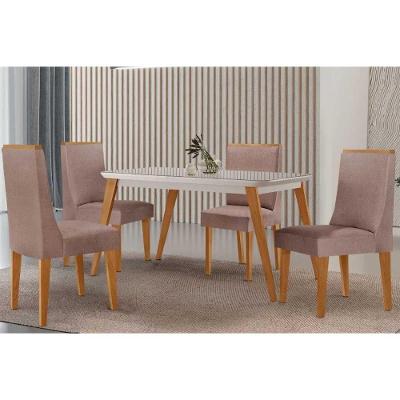 Sala de Jantar Havana Curvo 4 Lugares Tampo MDF com Bordas Arredondadas Off White 120CM Móveis