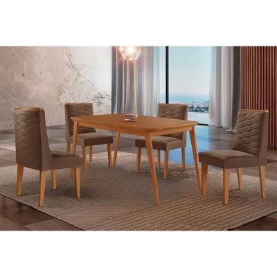 Sala de Jantar Havana Curvo 4 Lugares Tampo MDF com Design Retangular 120CM Marrom Móveis Rufato
