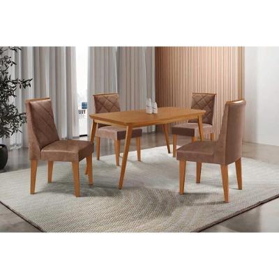 Sala de Jantar Havana Curvo 4 Lugares Tampo MDF com Design Retangular Creme 120CM Móveis Rufato