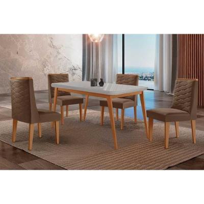 Sala de Jantar Havana Curvo 4 Lugares Tampo MDF Off White 120CM Móveis Rufato