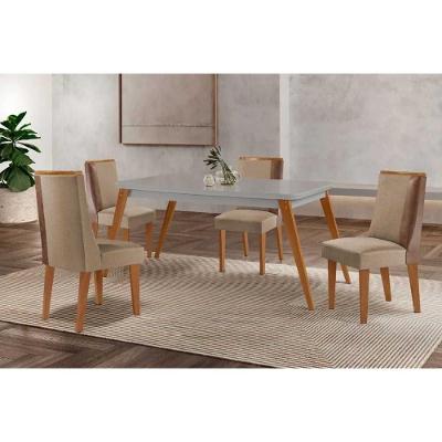 Sala de Jantar Havana Curvo 4 Lugares Tampo MDF Off White 120CM Móveis Rufato