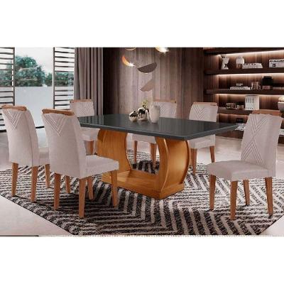 Sala de Jantar Jade Curvo 6 Lugares Tampo MDF Cadeiras Estofadas Suede Capuccino 180CM Móveis Rufato