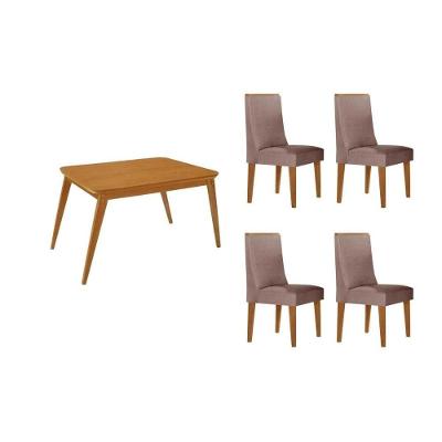 Sala de Jantar Havana Curvo 4 Lugares Tampo MDF Design Retangular 120CM Amadeirado Móveis Rufato