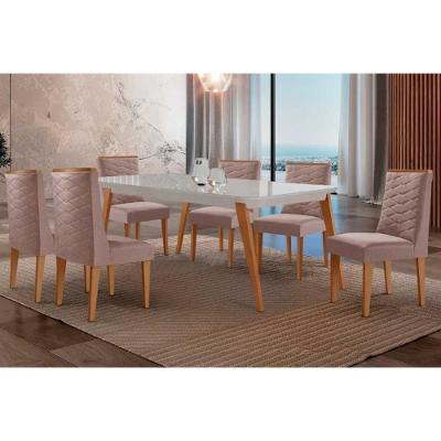 Sala de Jantar Havana Curvo 6 Lugares Tampo em Vidro Fosco Linho Capuccino 180CM Móveis Rufato