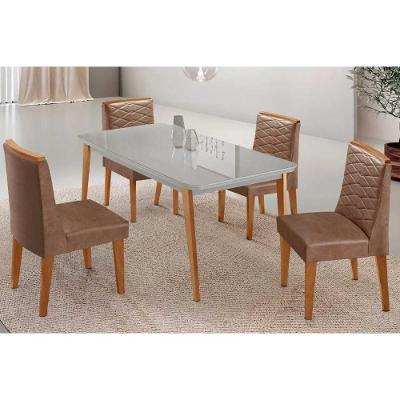 Sala de Jantar Havana Curvo 4 Lugares Tampo MDF Off White 120CM Móveis Rufato