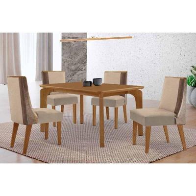 Sala de Jantar Londrina 4 Lugares Tampo MDF Bordas Arredondadas Amadeirado 120x80cm Móveis Rufato