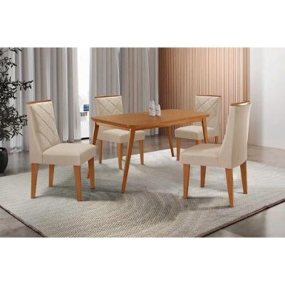 Sala de Jantar Havana Curvo 4 Lugares Tampo MDF Suede Creme 120CM Móveis Rufato