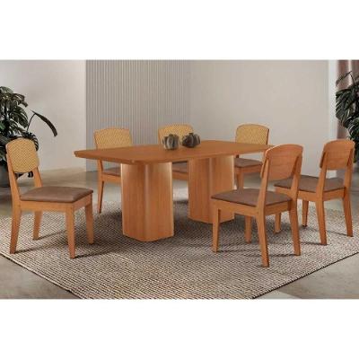 Sala de Jantar Maldivas Curvo 6 Lugares Tampo MDF com Cadeiras Estofadas Capuccino 180CM Móveis